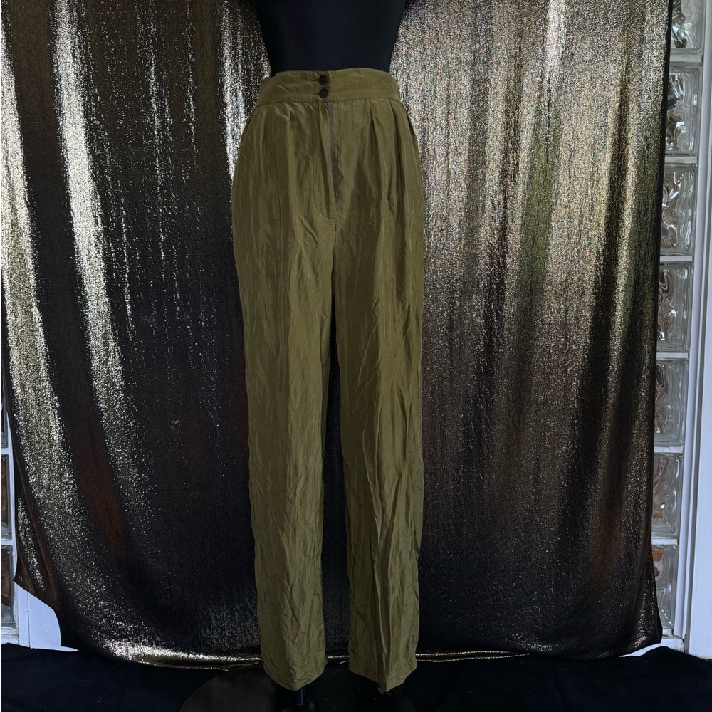 Vintage 100% silk green pants